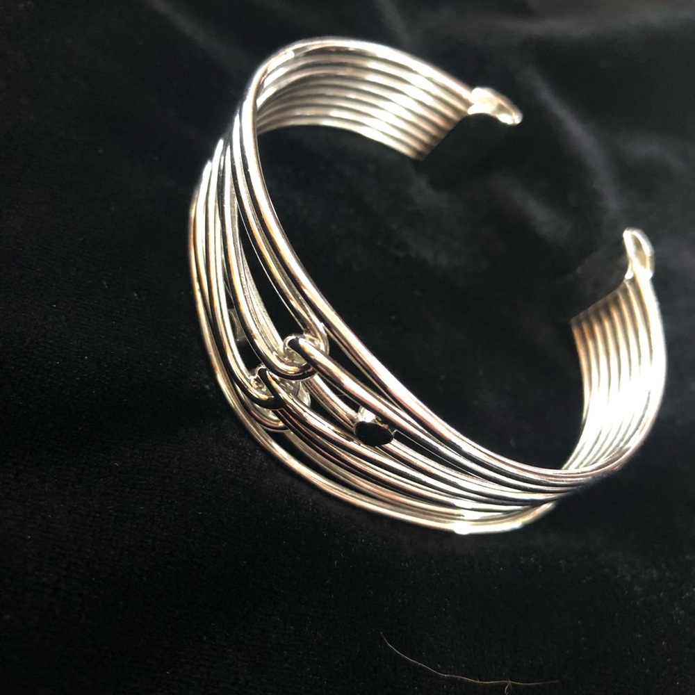 Silver Cuff Bracelet with black stones - Lia Sophia silver plated w/ rhodium